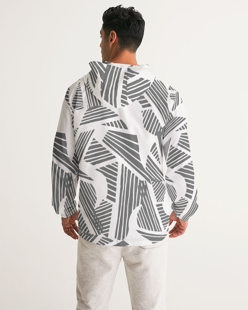 Men's Grey and White Geometric Windbreaker - Sphere Five