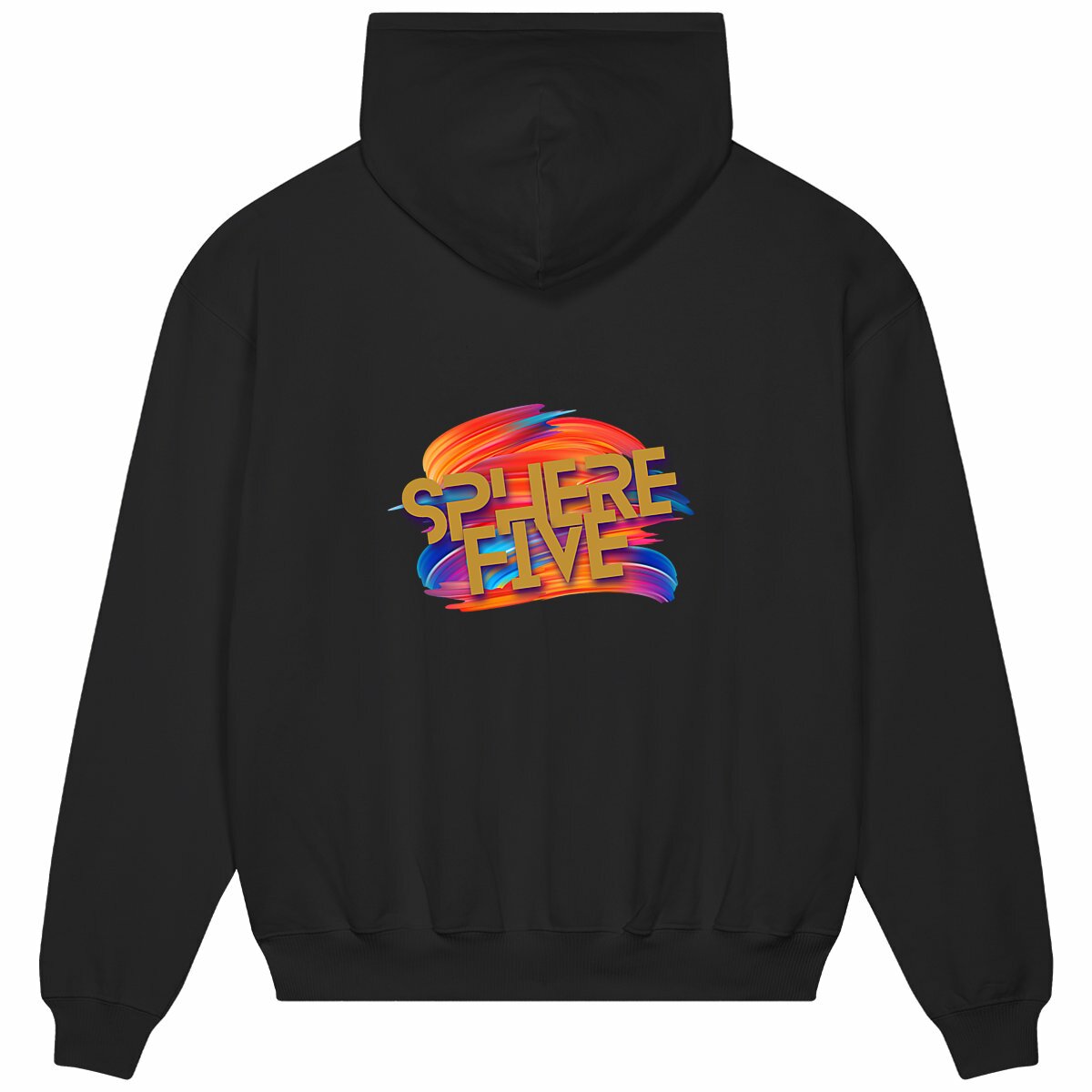 Unisex Oversized Black Organic Hoodie with splash of paint Sphere Five on back