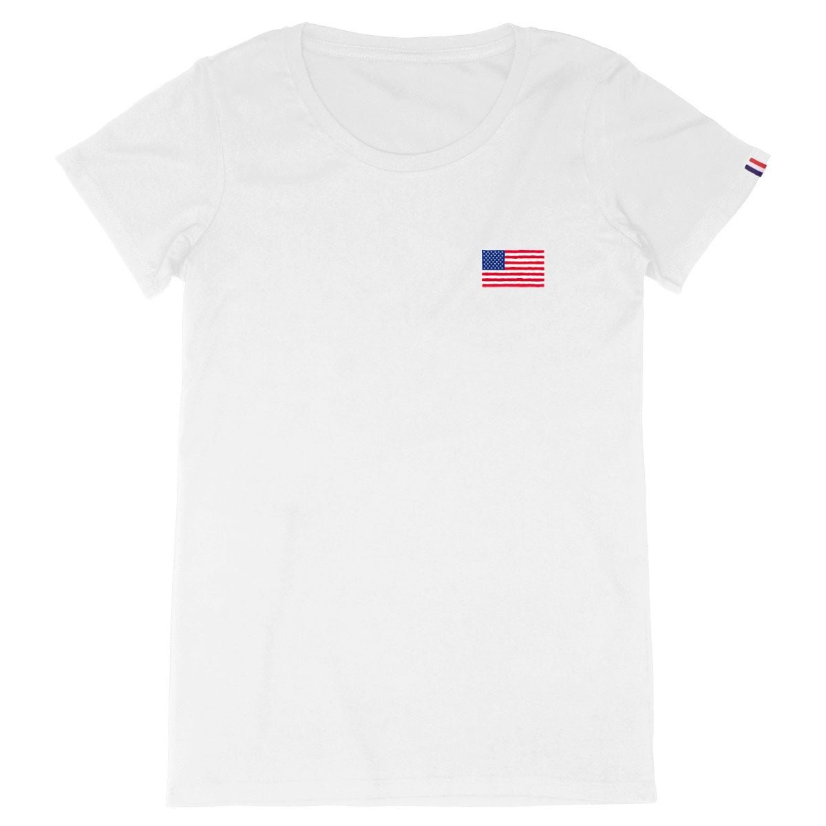 Women's White Organic Cotton French T-Shirt with American Flag