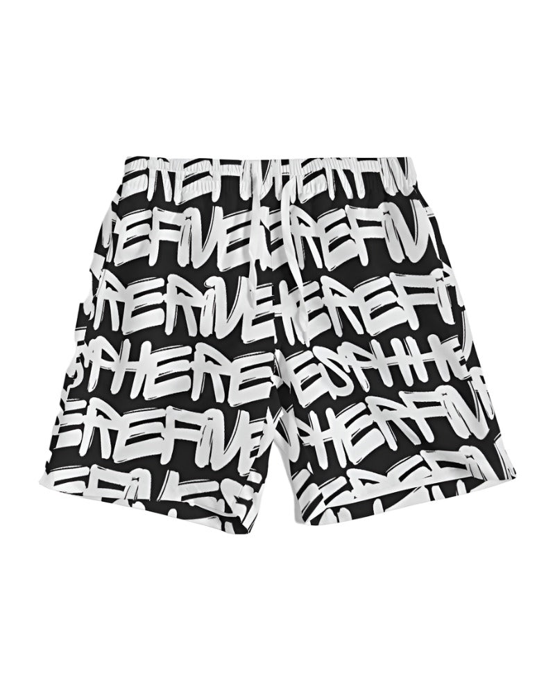 Sphere Five Graffiti in White with black background Men's Swim Trunk - Sphere Five