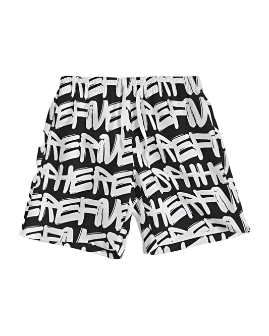 Sphere Five Graffiti in White with black background Men's Swim Trunk - Sphere Five