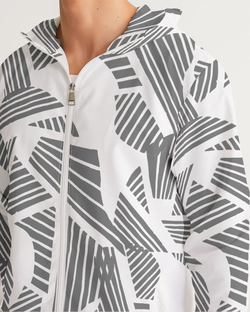 Men's Grey and White Geometric Windbreaker - Sphere Five