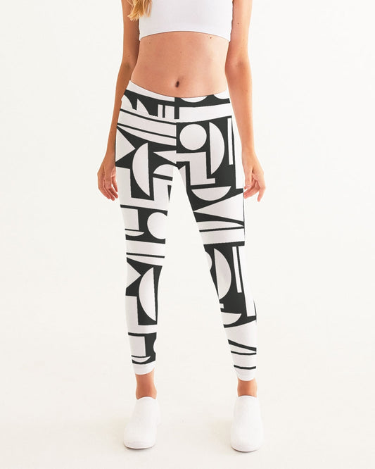 black and white cubism print women's leggings