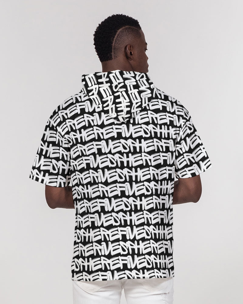 Men's Black Graffiti Heavyweight Short Sleeve Hoodie - Sphere Five