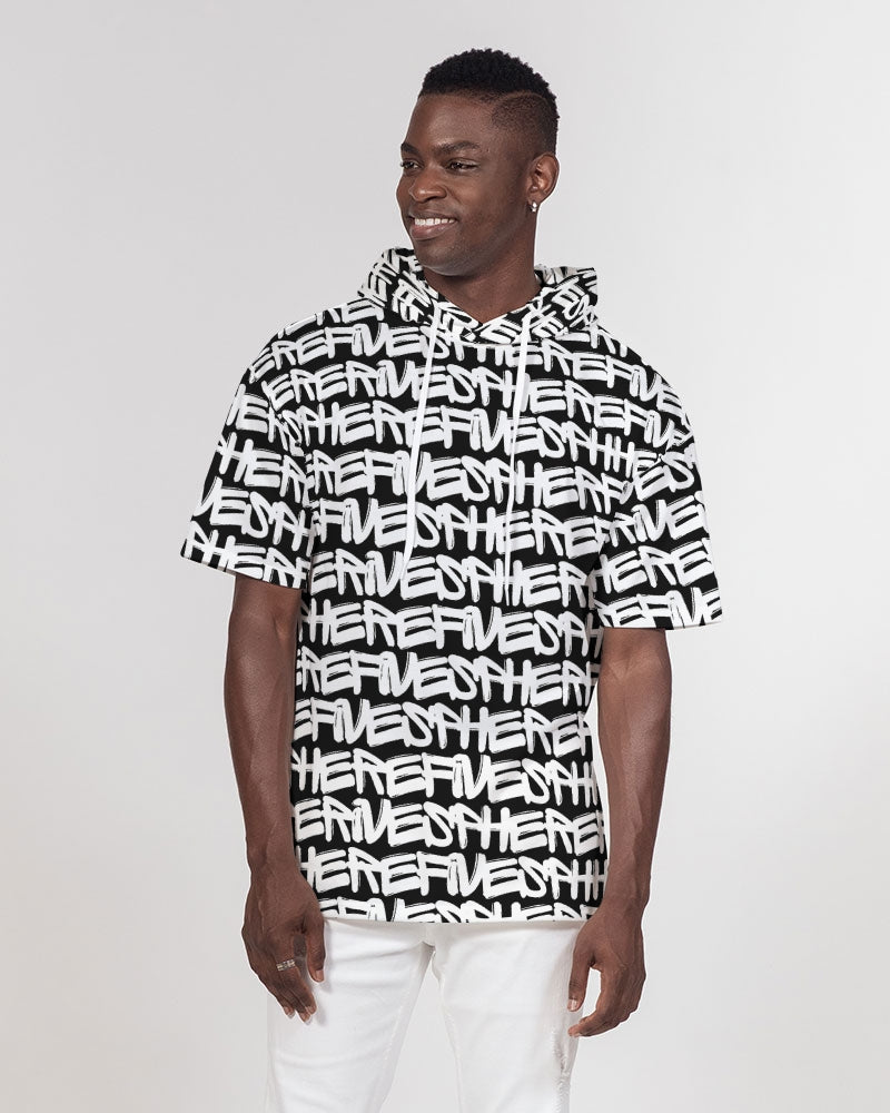 Men's Black Graffiti Heavyweight Short Sleeve Hoodie - Sphere Five