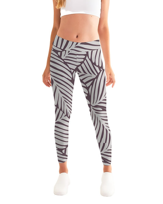 Brown fabric with grey leaf motif Women's Yoga Pants - Sphere Five