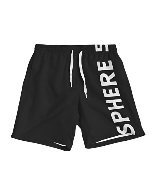 Black Men's Swim Trunk with big white logo - Sphere Five