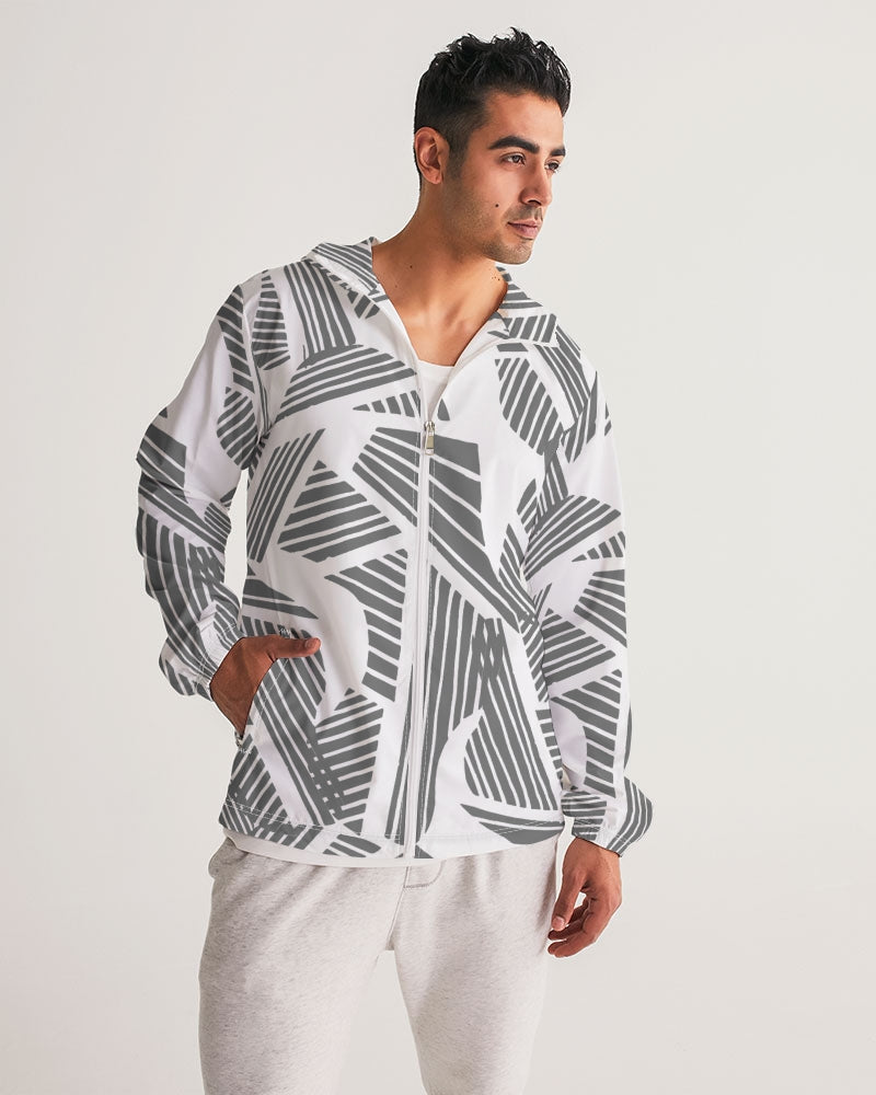Men's Grey and White Geometric Windbreaker - Sphere Five