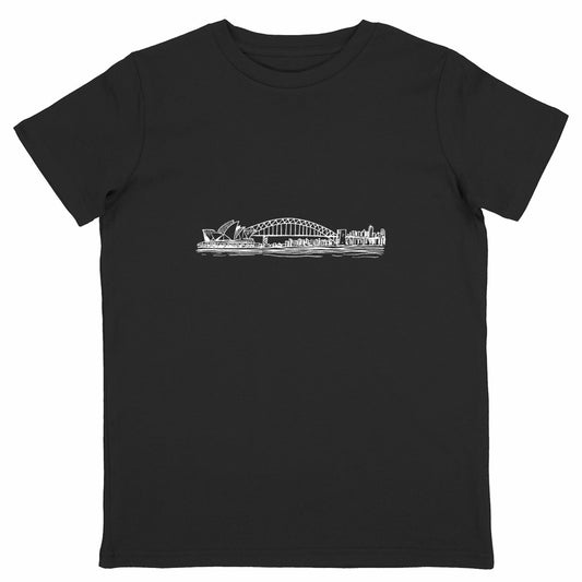 black Kids Organic T-Shirt with sydney harbour print