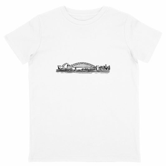 white t-shirt with Sydney harbour design Kids Organic T-Shirt