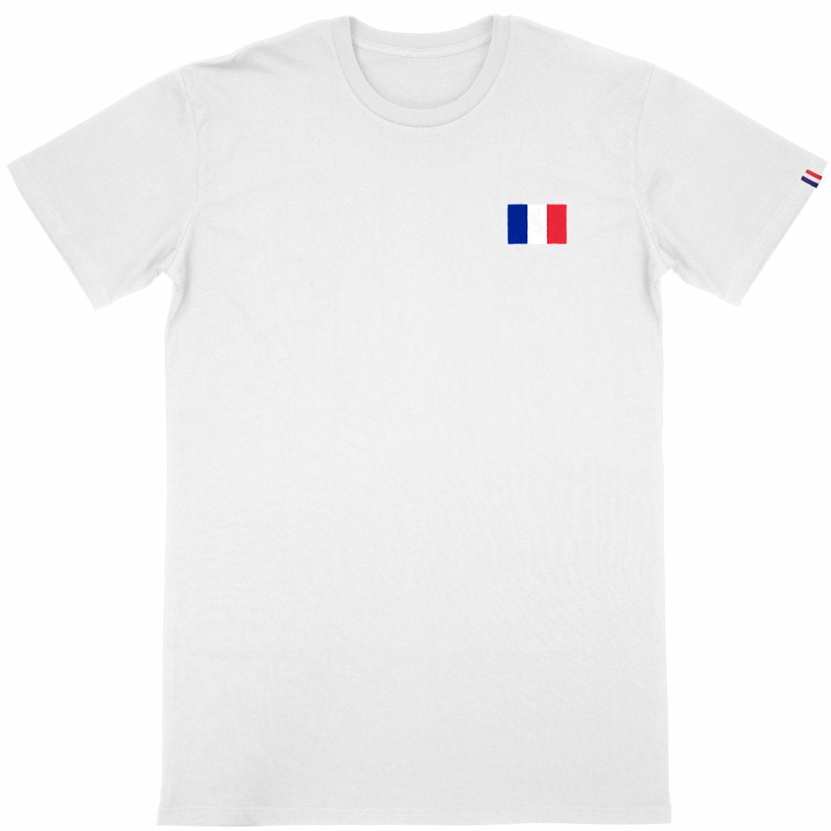 Men's Organic white Cotton French T-Shirt with French flag on left chest