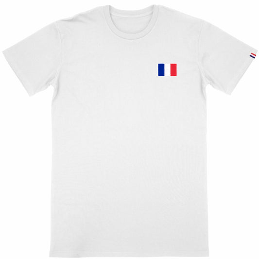 Men's Organic white Cotton French T-Shirt with French flag on left chest