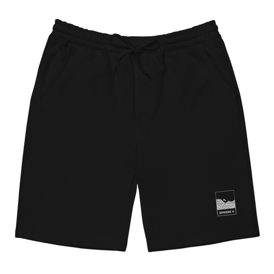 Black with white embroidery Men's Fleece Shorts - Sphere Five