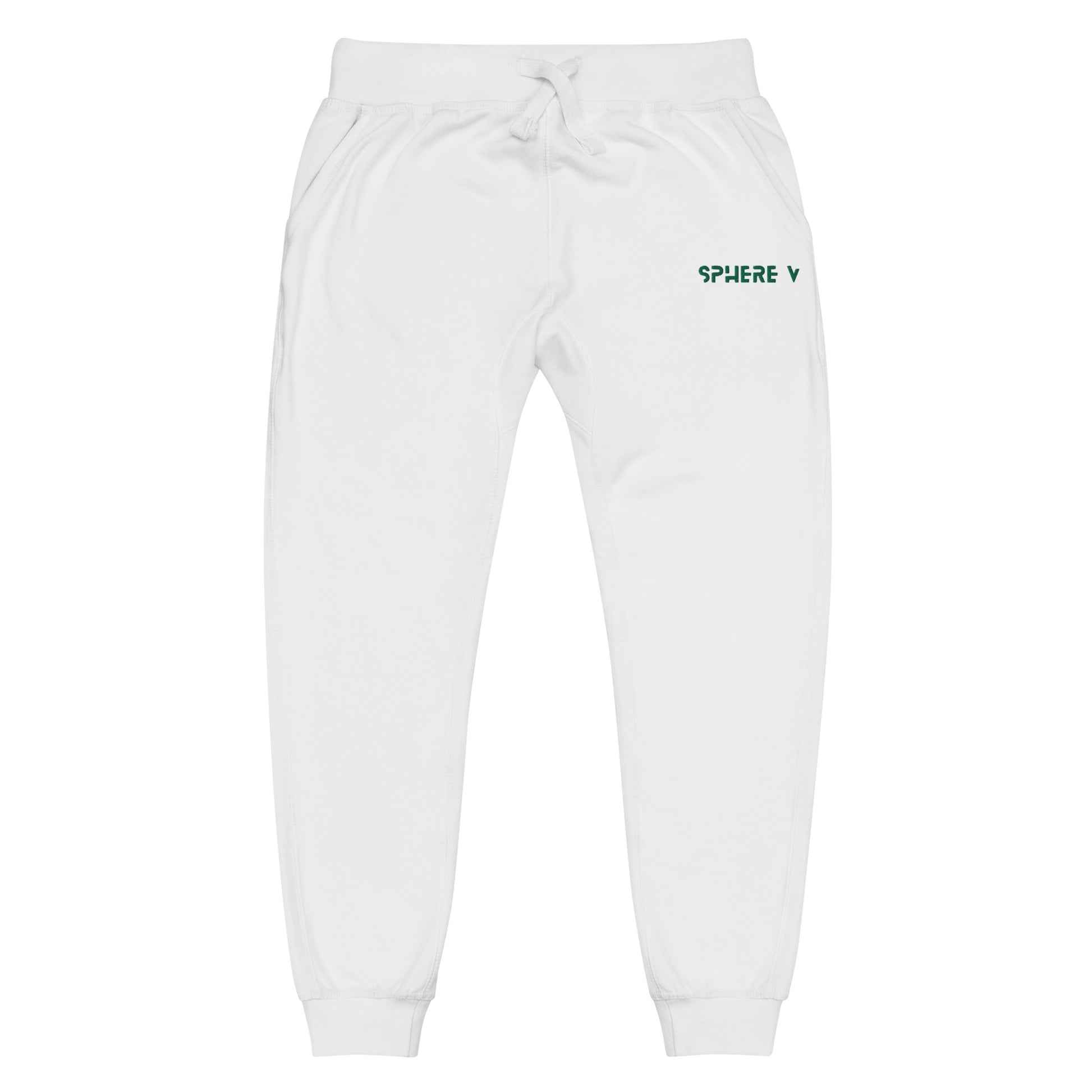 White cotton with dark green Sphere V embroidery Unisex Fleece Sweatpants - Sphere Five