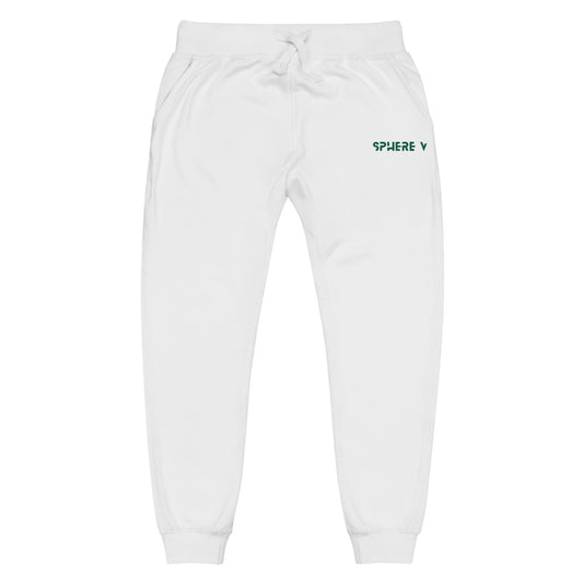 White cotton with dark green Sphere V embroidery Unisex Fleece Sweatpants - Sphere Five