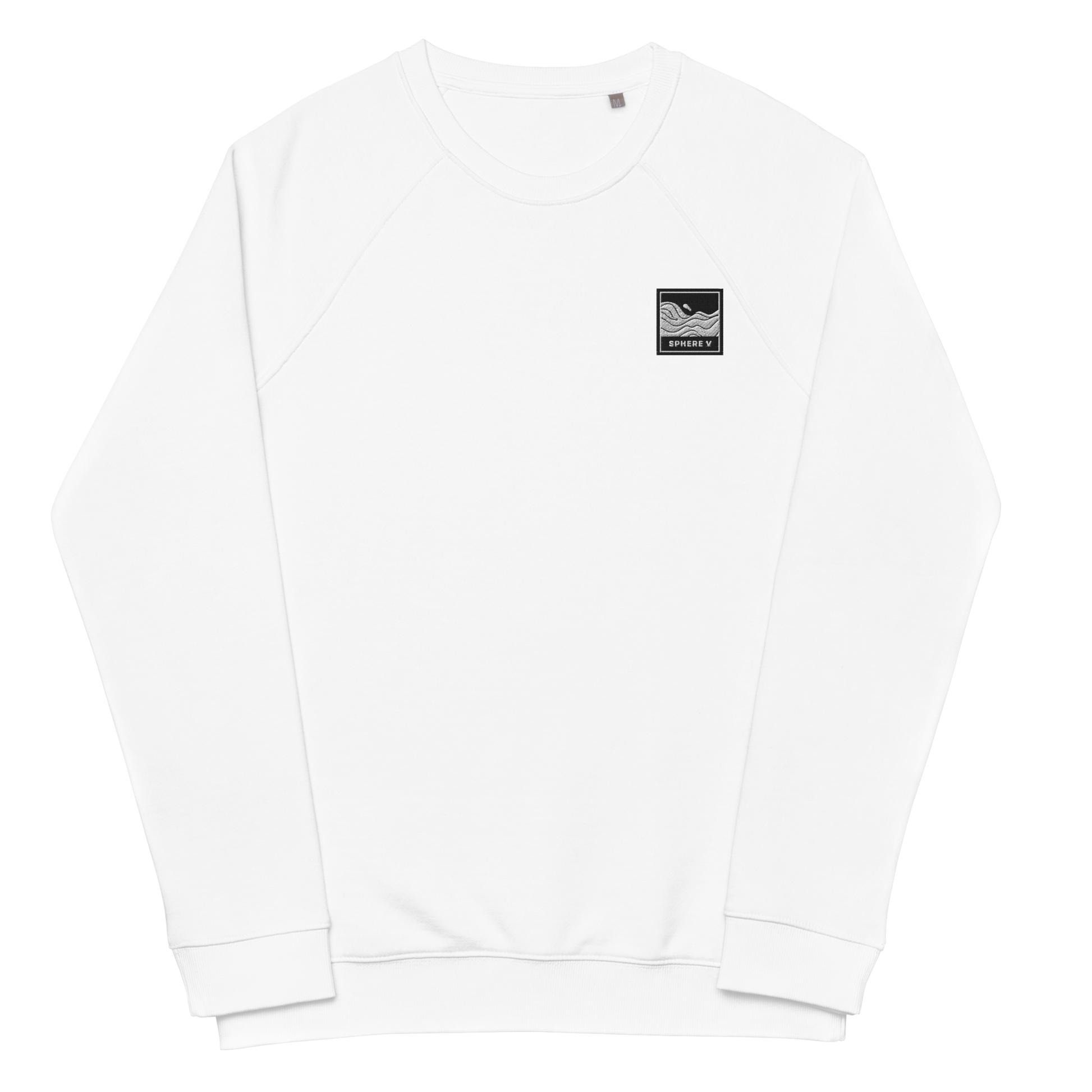 Sphere V embroidered logo on white sweatshirt